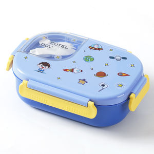 شعار مخصص ، مدرسة من الفولاذ المقاوم للصدأ مع أدوات مائدة للأطفال 2 مقصورة حاوية طعام معدنية معبأة في الكرتون - Product Image 2