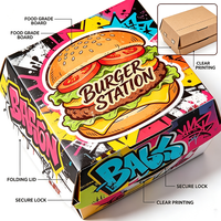 Boîtes en papier personnalisées, boîtes à hamburgers imprimées avec des graffitis, emballages alimentaires de marque pour la restauration rapide, les restaurants décontractés et la nourriture de rue