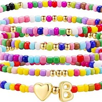 Bracelets extensibles perlés SA, bijoux fantaisie pour femmes, vente en gros, breloques cœur et lettre, perles acryliques, lot en vrac, option couleurs assorties