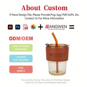 แก้วหลอดดูดพร้อมฝาหนัง ทนความร้อนสูง ของขวัญสำหรับกิจกรรมต่างๆ สามารถพิมพ์โลโก้ได้ แก้วนม กาแฟ - Product Image 2