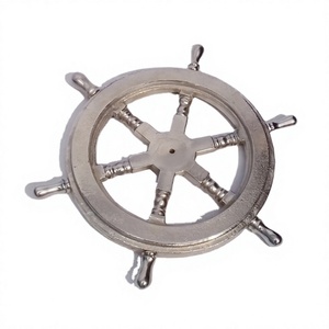 Decorative Ship Wheel Sculpture Cast Aluminium Custom Logo Decoration <b>Craft</b> Wall Decor Silver Ship Wheel Interior Home Accent - Product Image 1