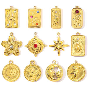 Retro vergoldete <span class=keywords><strong>Tarot</strong></span> karte Engel Edelstahl Anhänger Stilvoller Stern und Blume Edelstahl Anhänger Schmuck - Product Image 1