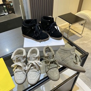Baskets montantes décontractées pour femme en daim à talon compensé dissimulé, perforées, à lacets, style rétro et plateforme, pour le quotidien - Product Image 1