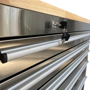 Coffre à outils professionnel à 10 tiroirs sur roulettes, établi mobile en acier inoxydable avec plateau en bois pour garage et atelier - Product Image 6
