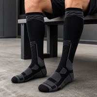 Chaussettes de cyclisme personnalisées avec logo, hauteur genou, semelle en tissu éponge rembourrée, compression respirante, pour hommes et femmes