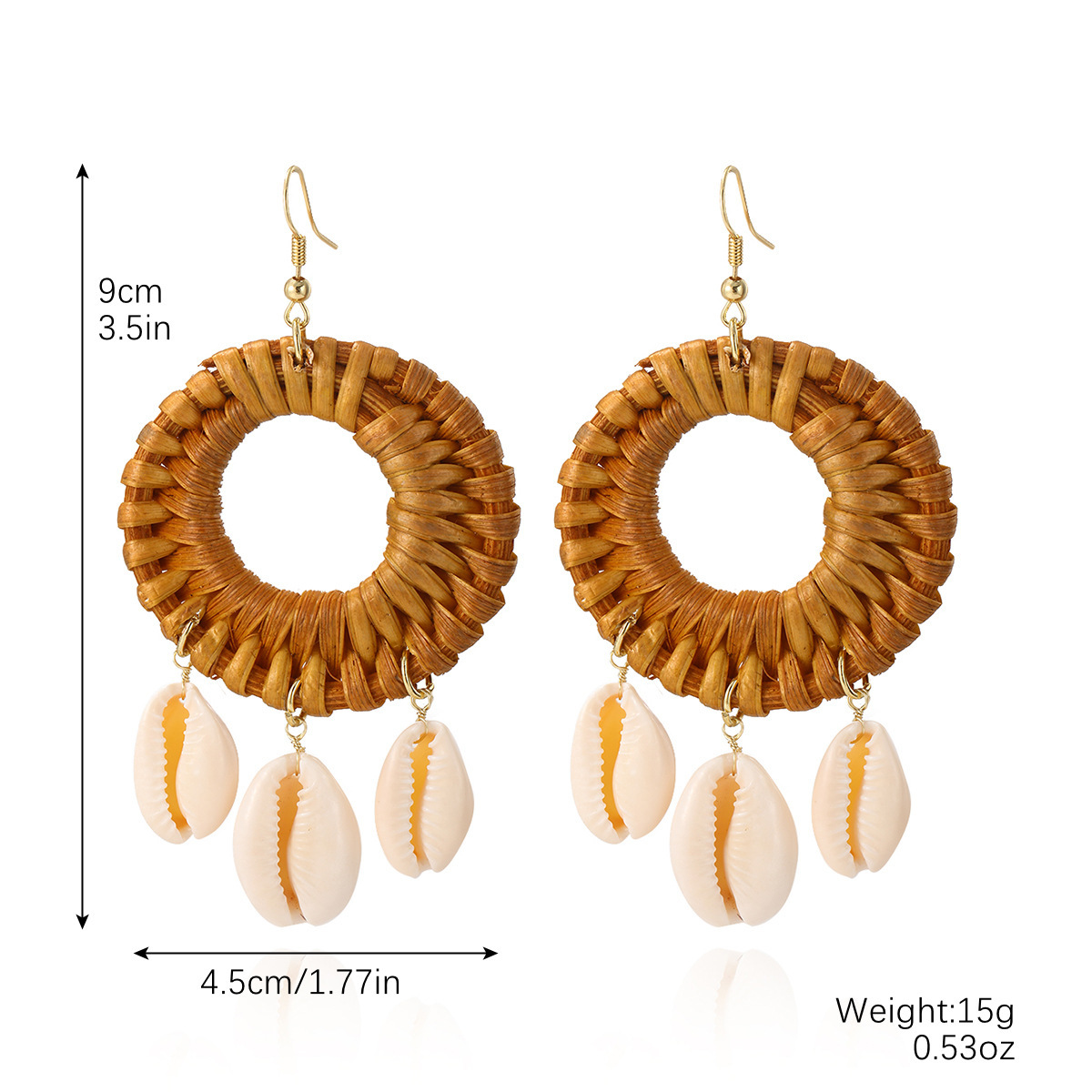 1937 6 Pack Straw Woven Elastic Stretch Waist Rattan Earrings Set, Tassel STRAW EARRINGS main image 3