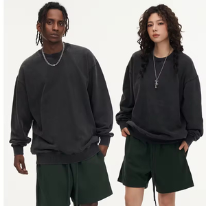 400g giặt Áo Hoodie Cổ Tròn lỗi thời in logo lớn áo dài tay nam và nữ - Product Image 1