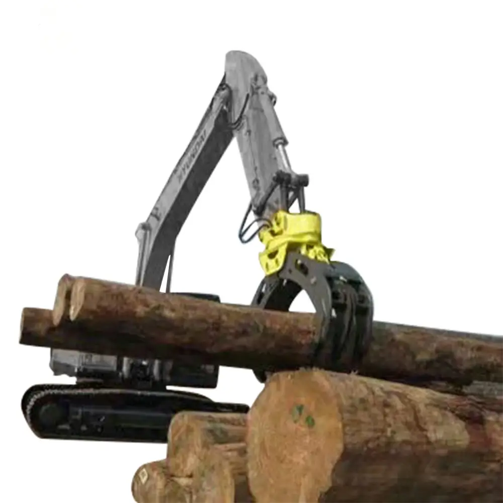 Log grapple and hydraulic grapple rotator with wood grab excavator