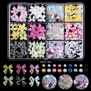 Breloques 3D Nœud Papillon pour Ongles, Boîte de 12 Grilles, Lapin Cartoon, Perles et Résine Mixte, Décoration Manucure Kawaii, Fournitures DIY Nail Art - Product Image 3