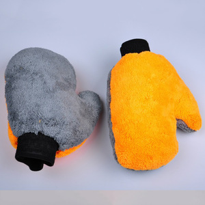 Fulais Car Wash Mitt Coral Fleece Orange Gray Cleaning <b>Gloves</b> For Home And Car Use - Product Image 1