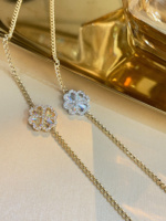 Bracelet Xinfly en or 18 carats avec diamant naturel de 0,15 ct, motif cœur et trèfle à quatre feuilles