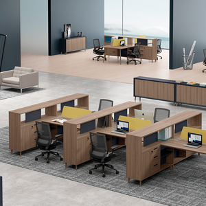 Hiện Đại Mở Modular Workstation Văn Phòng Nghiên Cứu Bàn Kệ Đồ Nội Thất Thiết Kế Độc Đáo Làm Việc Văn Phòng Bảng Thiết Lập Thiết Lập Với Rắn Chân Gỗ - Product Image 1
