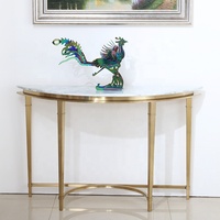 Table console moderne convertible en acier inoxydable doré avec plateau en marbre, mobilier de luxe pour salon, vente chaude