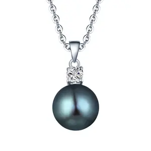 Bijoux de perles minimalistes 925 argent luxe perle d'eau douce pendentif femmes noir collier de perles d'eau douce