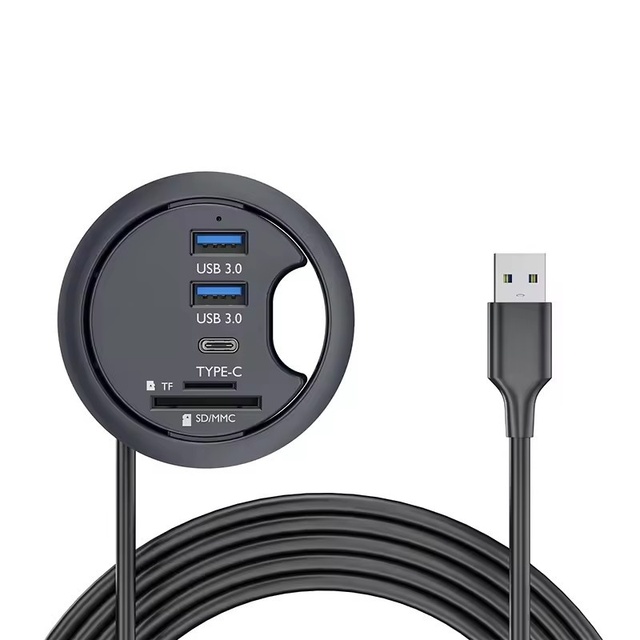 USB 3.0 Flush Mount Desktop HUB USB 3.0 Port USB C Port HUB Grommet Hole with SD/TF Card Reader Port Hub Desk Docking Station