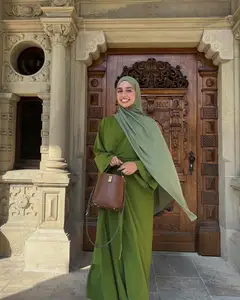 Abaya Gown Muslim Islamic Clothing Turkey Islamic Belt Flowly Dubai Modest Satin Abaya