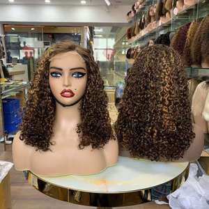 Perruque en dentelle 5x5 à boucles Pixie, cheveux humains bruts, double épaisseur, 14 pouces, 5 couleurs en stock, 230 grammes, meilleure vente en gros - Product Image 5