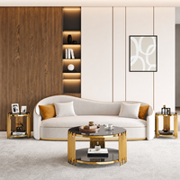 Table basse en verre de luxe moderne, table d'appoint ronde en acier inoxydable, mobilier minimaliste pour petit salon