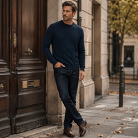 Pull en laine mélangée tricoté sur mesure pour homme, col rond, manches longues, rayé, décontracté, pour le bureau, respirant, haut d'hiver