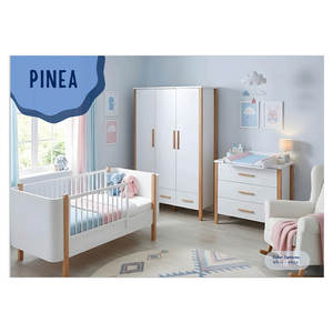 Ensemble de meubles de chambre à coucher PINEA aux tons chauds de noyer brillant combinés à une fraîcheur blanche créant une atmosphère inspirante - Product Image 1