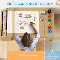 Table d'activités en bois convertible 5-en-1 pour enfants et ensemble de 2 chaises, bureau de jeu créatif pour tout-petits avec porte-rouleau de papier et tiroirs de rangement