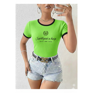Body de manga corta con cuello redondo para mujer, ajuste ceñido, lycra completa, talla real 55 cm - Product Image 1