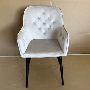 Fauteuil rembourré en velours avec bouton, éponge, revêtement poudre, pieds en métal, meubles de salon - Product Image 2