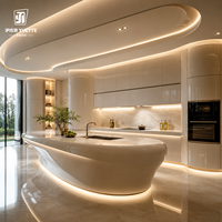 Lemari Dapur Kaca Induksi Pintar dengan Sensor Gerak Lampu LED Sistem Buka Tanpa Sentuh Interior Hunian Modern Kelas Atas