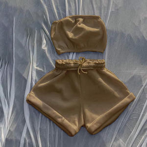 Été nouveau Style Sexy <span class=keywords><strong>dessin</strong></span> Tube haut court correspondant Biker poche Shorts tenue deux pièces pantalons ensembles Activer - Product Image 5