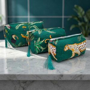 Ensemble de pochettes matelassées à motif à pois, fabriquées à la main, écologiques – Organisateur de cosmétiques léger et étui cadeau de mariage - Product Image 3