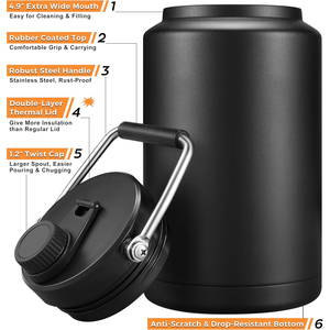 Jarra de un Galón para Acampar al Aire Libre, Botella de Agua Deportiva Aislada de Acero Inoxidable de 128 oz, Mantiene el Frío Durante 48 Horas - Product Image 3