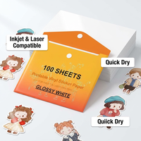 Papier autocollant en vinyle imprimable 100 feuilles pour imprimante jet d'encre et laser, imperméable, brillant, format A4/Letter, séchage rapide et résistant à la déchirure