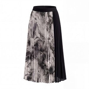 Pleated Midi <b>Skirt</b> Women <b>Elastic</b> <b>Waist</b> Digital Print Chiffon Mesh Ankle-Length Black Gray Pattern Soft All Seasons Wear - Product Image 2