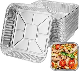 2500毫升可生物降解矩形银箔带盖外卖托盘锡锅外卖铝箔容器餐厅