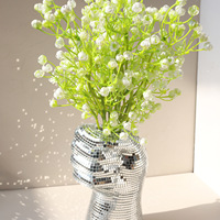 Vase Boule Disco Géant en Plastique Argenté et Mosaïque de Miroirs en Verre, Pot de Fleurs Décoratif pour la Maison, Centre de Table, Attrape-Lumière de Remise de Diplôme