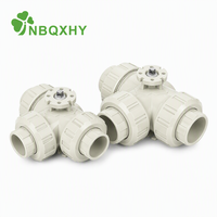 Vanne à boisseau sphérique 3 voies à plateforme haute Type L/T DN15-DN50 UPVC CPVC PPH PVDF Prête pour actionneur pour applications chimiques et aqueuses