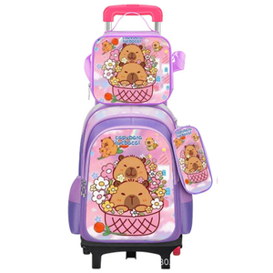 새로운 산하이징 카피바라 3종 세트 (책가방, 필통, 도시락 가방), 2/6륜 트롤리 책가방에 적합 - Product Image 3