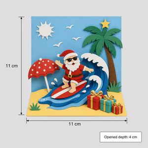 Carte de Noël 3D Pop-up au design original ZS-PC0217, Père Noël sur la plage tropicale avec lunettes de soleil, découpe laser - Product Image 3