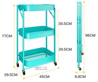 Chariot de rangement domestique pliable à 3 niveaux et 4 roues, personnalisable, pour salon, chariot à outils roulant, support OEM/OBM