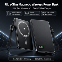 Batterie externe magnétique sans fil 3 en 1, 10000 mAh, ultra-fine, en aluminium, PD 22,5 W, charge rapide pour téléphone et montre
