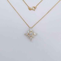 Collier pendentif en or 18 carats avec diamant de laboratoire, motif étoilé, croix entièrement sertie de diamants, fleur à quatre feuilles, taille ronde et marquise, pour femme