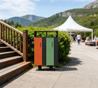 Bac de tri en acier galvanisé sur mesure, robuste, avec revêtement en poudre, 3 compartiments, pour espaces publics