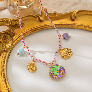 Summer Fashion Pendant Necklaces 316L Stainless Steel Jewelry 14k 18k Pvd Gold Plated Colorful Hawaiian <b>Rope</b> Necklace for Women - Product Image 4