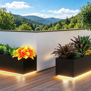 68 pots de fleurs incurvés en acier inoxydable, modernes, commerciaux, éclairés par LED, jardinières décoratives pour hôtel, jardin, balcon - Product Image 6