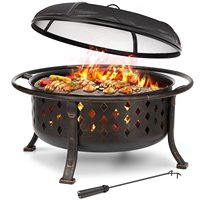 Brasero de patio à bois avec écran anti-étincelles en maille, foyer extérieur avec pique à brasero, noir