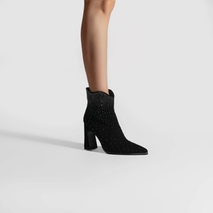<span class=keywords><strong>Bottines</strong></span> à bout pointu et <span class=keywords><strong>talon</strong></span> évasé pour femmes, chaussures en <span class=keywords><strong>daim</strong></span> avec strass pour les fêtes et les mariages - Product Image 6