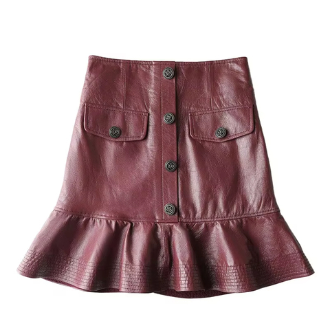 3339 Fashion Design Leather Skirt Solid Color Pleated Fishtail Elegant Sexy Women's Skirts