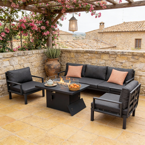 Ensemble de conversation d'extérieur avec table foyer, <span class=keywords><strong>5</strong></span> pièces, sièges modulaires en aluminium, couleurs personnalisables pour jardin et cour arrière - Product Image 2