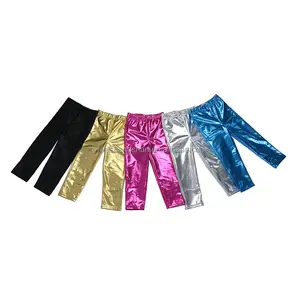 Pantalones de tela de PU Multicolor para bebé, mallas elásticas de colores sólidos brillantes para niña