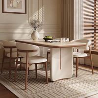 Table à manger moderne de style français en pierre frittée crème de qualité supérieure pour 6 personnes, idéale pour les hôtels, les appartements et les salles à manger à domicile